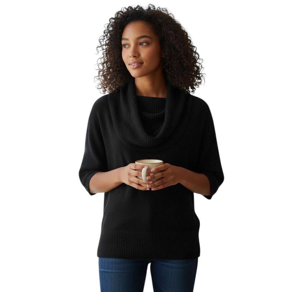 IT'S OUR TIME BLACK COWL-NECK SWEATER SZ.M EUC.
